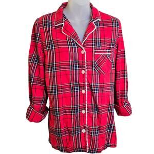 Victorias Secret Womens Pajama Shirt Size Small Plaid Metallic‎ Accent PJ Top